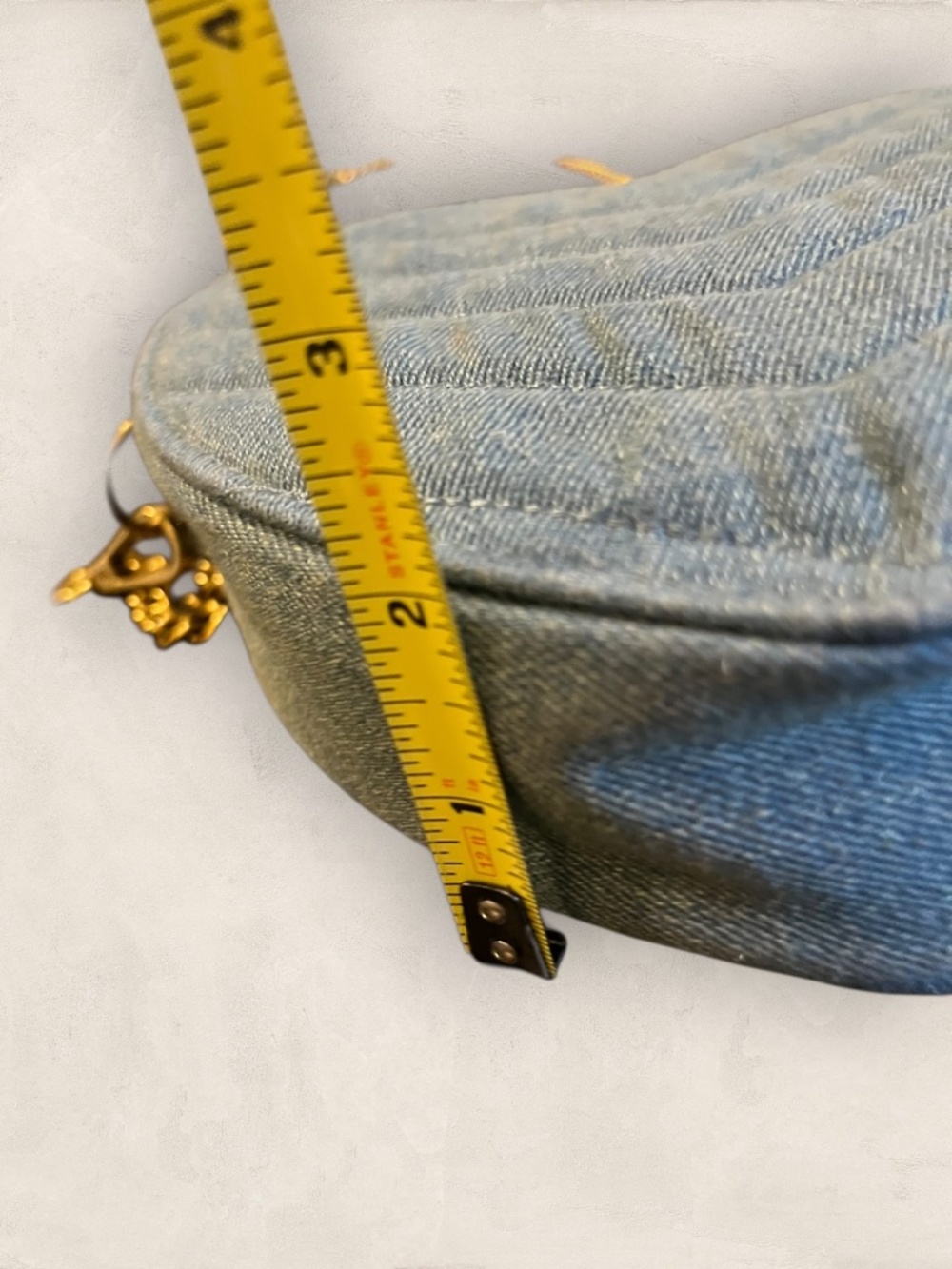Heart Shaped Denim Crossbody Bag Quilted Blue w Chain & Extra Straps - Picture 11 of 13